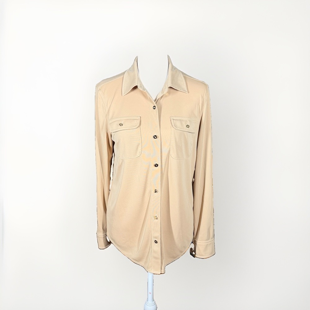 Lauren Ralph Lauren Shirt Womens Medium Beige Utility Button Front Blouse